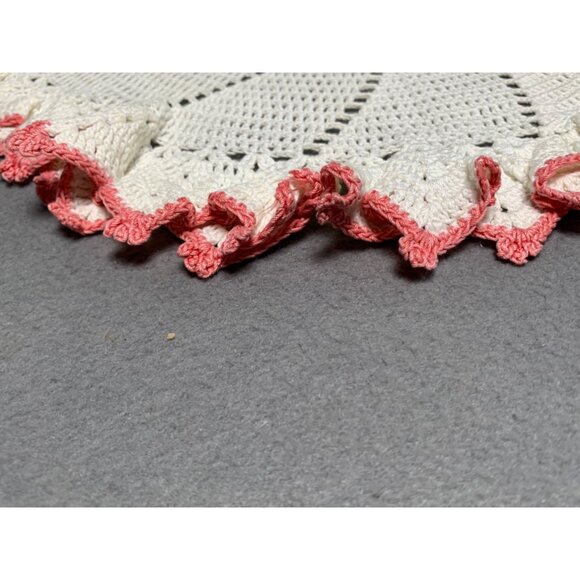 Handmade Crochet Doily with Pink Edging 16" - Picture 4 of 7